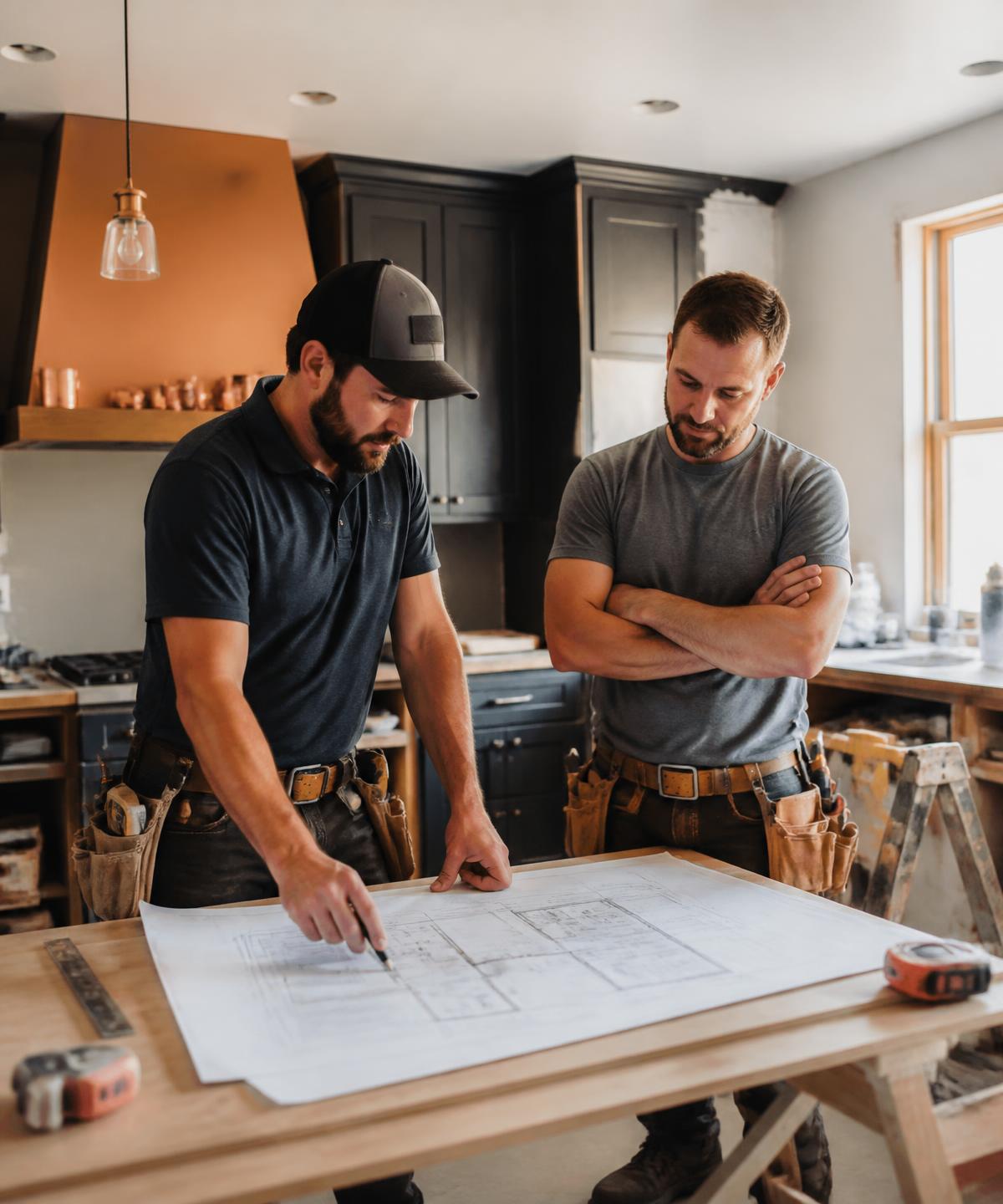 MSA Home Solutions craftsmen reviewing plans for a home remodel