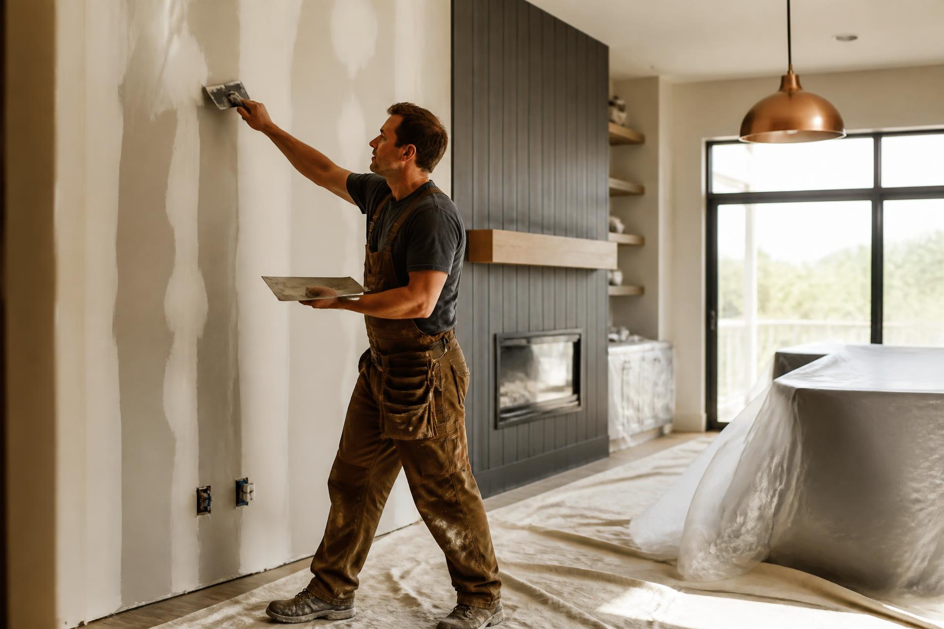 Craftsman finishing drywall during a home improvement project